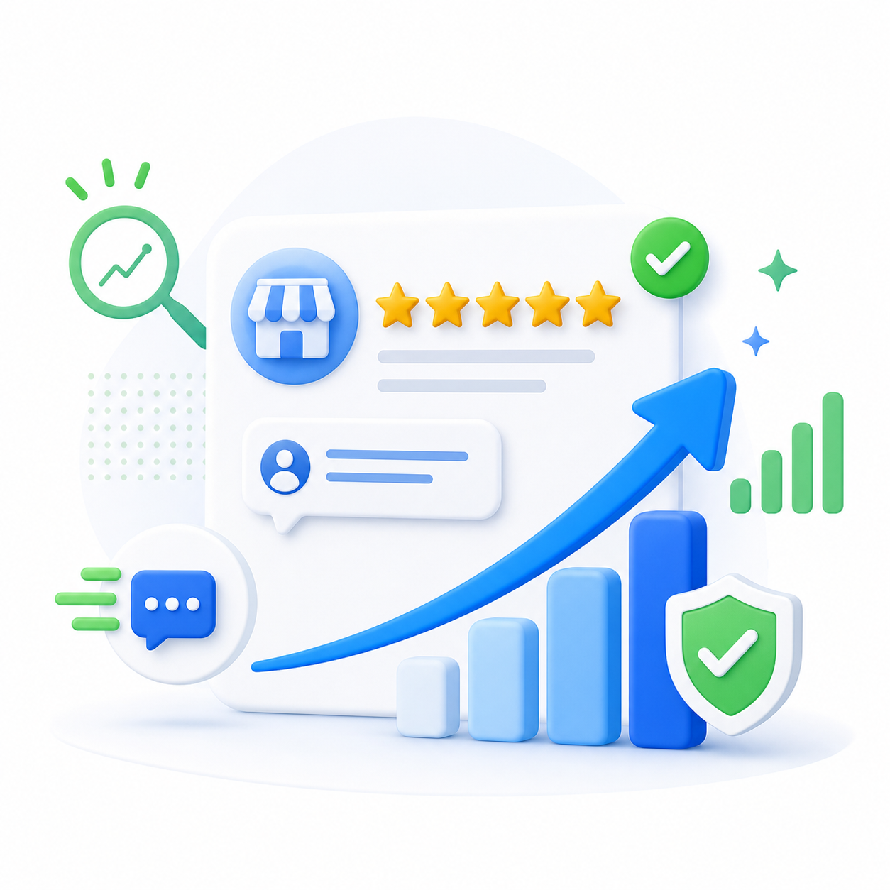 Growing Google reputation with review stars and upward visibility